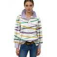 thumbnail image 5 of Women's MardiGras Bead Print Striped Collar Long Sleeve Polo Shirt Casual Top, 5 of 6