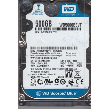 WD5000BEVT-00A0RT0  DCM DVCVJBB  Western Digital 500GB SATA 2.5 Hard Drive price history on PriceWatchPro