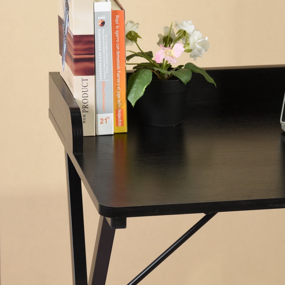 Computer Desk, X-Shaped Metal Legs Gaming Desk with Pegboard & Raised Baffle, Glossy MDF Workstation for Home Office Study