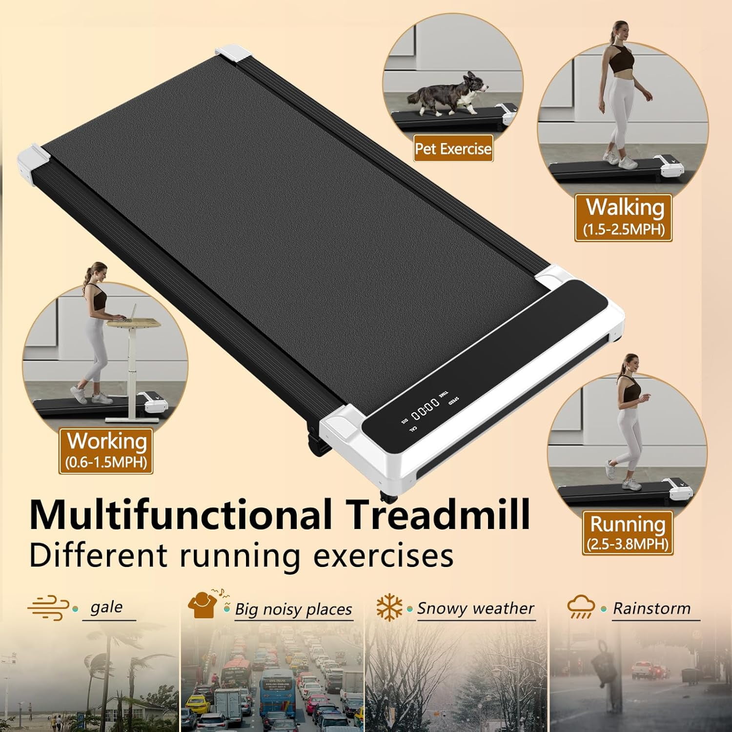 Walking Pad Treadmill, 2.5 HP 3-in-1 Portable Under Desk Treadmill with Incline, 265 LBS Capacity for Home Office Walking and Jogging, Includes Remote Control and Display
