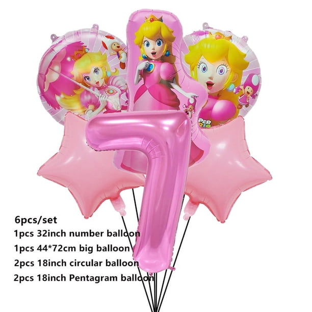 6pcs Super Mario Princess Peach Fiesta De Cumpleaños Decoración 32 Pulgadas Número Foil Globo Melocotón Princesa Suministros De Bebé Ducha