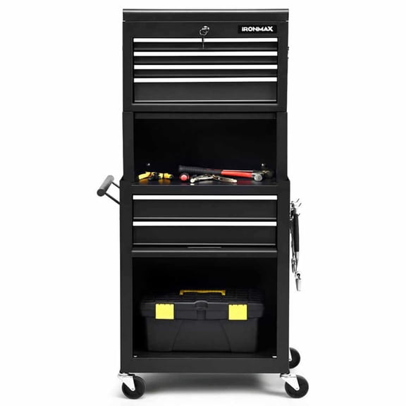 Demifill 6-Drawer Tool Chest with Heightening Cabinet, 3 In 1 Design Cabinet, Black