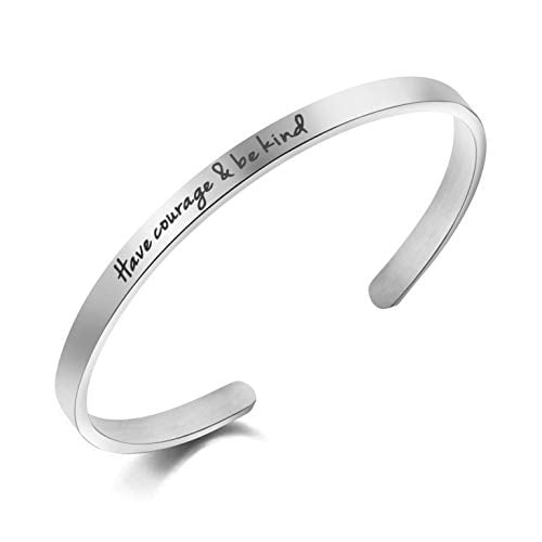 Brave Heart and Spirit Hand Stamped Inspirational Silver Cuff Bracelet