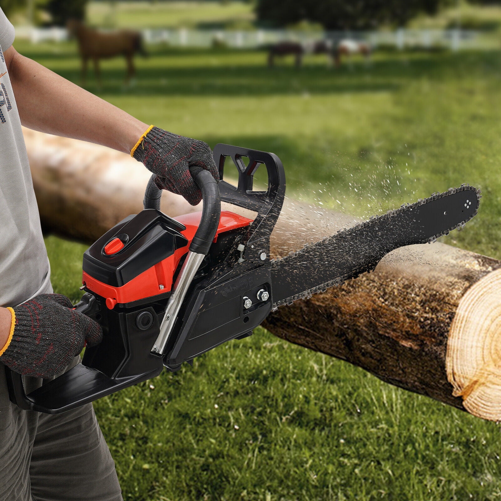 58cc Gas Chainsaw - 2.2Kw High-Power 2-Stroke Engine, 18" Cutting Bar for Wood Cutting/Forestry (Red/Black)