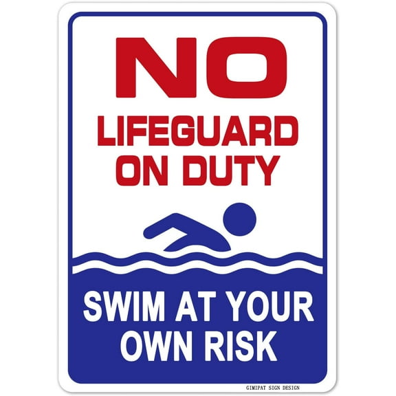 Aluminum No Lifeguard On Duty Swim At You Own Risk Pool Sign, 12inx8in Fade Resistance, Indoor/Outdoor Use Metal Sign