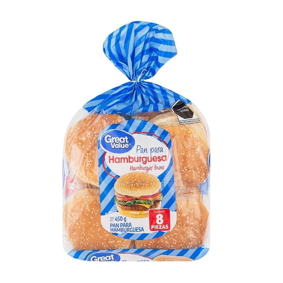 Pan para hamburguesa Great Value bollos 8 pzas 450 g