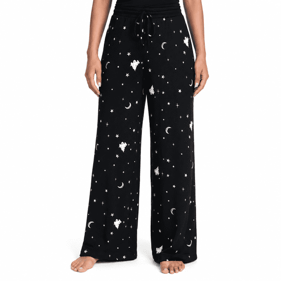 HaCpiu Women's Halloween & Fall Knit Sleep Pants, Wide Leg Drawstring Pajama Bottoms, Cozy Lounge Sleepwear
