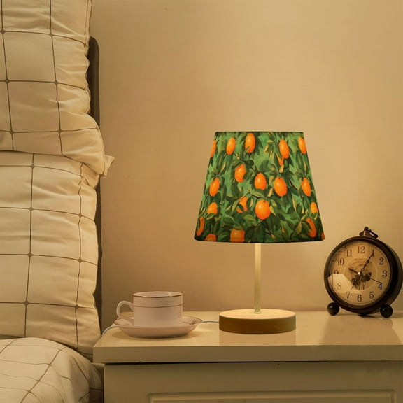 Yayeee Mini Table Lamp 10.8" Dimmable with Fabric Shade 3 Color Temperatures, Orange Tree Pattern