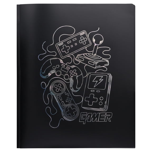 Pen+Gear 3-Prong 2-Pocket Poly Folder, Black and White Gamer
