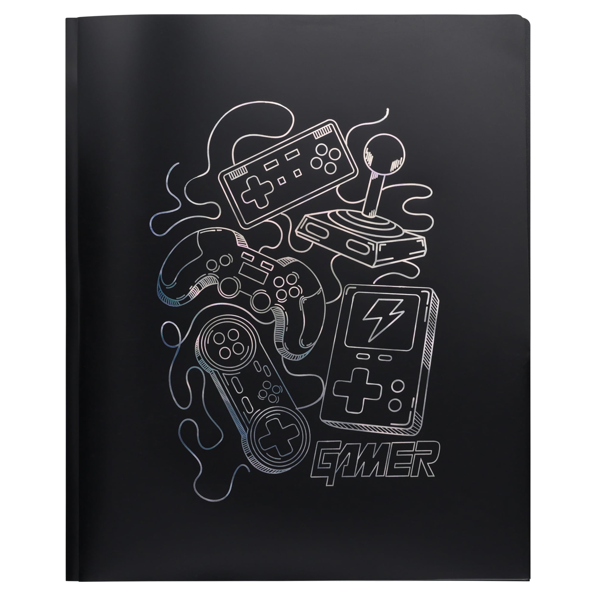 Pen+Gear 3-Prong 2-Pocket Poly Folder, Black and White Gamer