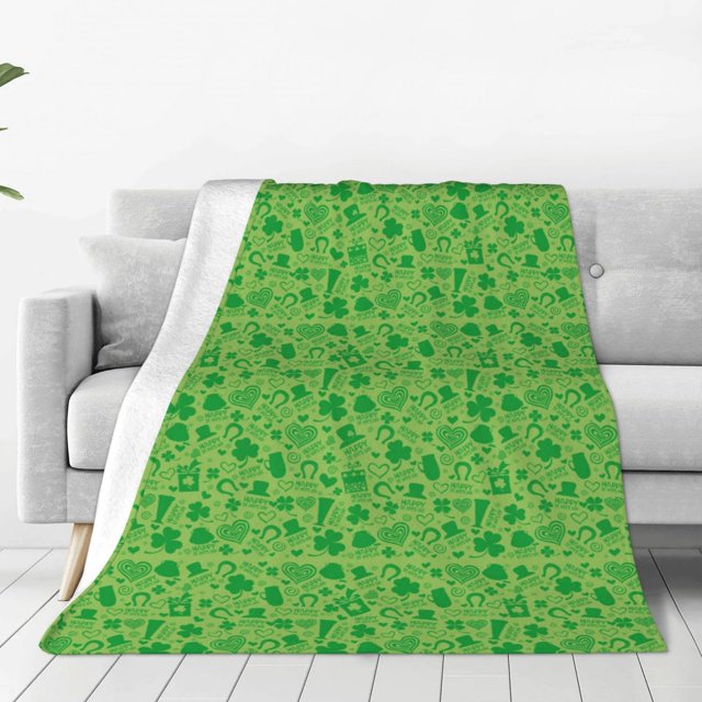 Fotbe St Patrick's Day Manta de Franela Acolchonada con Estampado, Súper Suave y Esponjosa, Extra Grande para Sofá, Cama, Uso Todo el Año-50"x40"