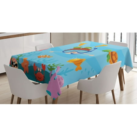 

Kids Tablecloth Cute Boy Diving and Exploring Subaquatic Happiness Seashell Summer Cartoon Characters Rectangular Table Cover for Dining Room Kitchen 60 X 90 Inches Multicolor by Ambesonne
