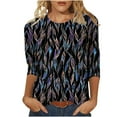thumbnail image 3 of DDAPJ pyju Blouses for Women Dressy Casual Floral Print T-shirts 3/4 Length Sleeve Womens Tops Ofertas Prime Black XL, 3 of 6