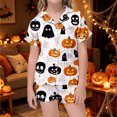 thumbnail image 2 of Kids Halloween Pajamas Size 11-12 Years Nightwear Full Print Short Sleeve Top with Elastic Shorts Soft Girls' Pajama Sets White, 2 of 6