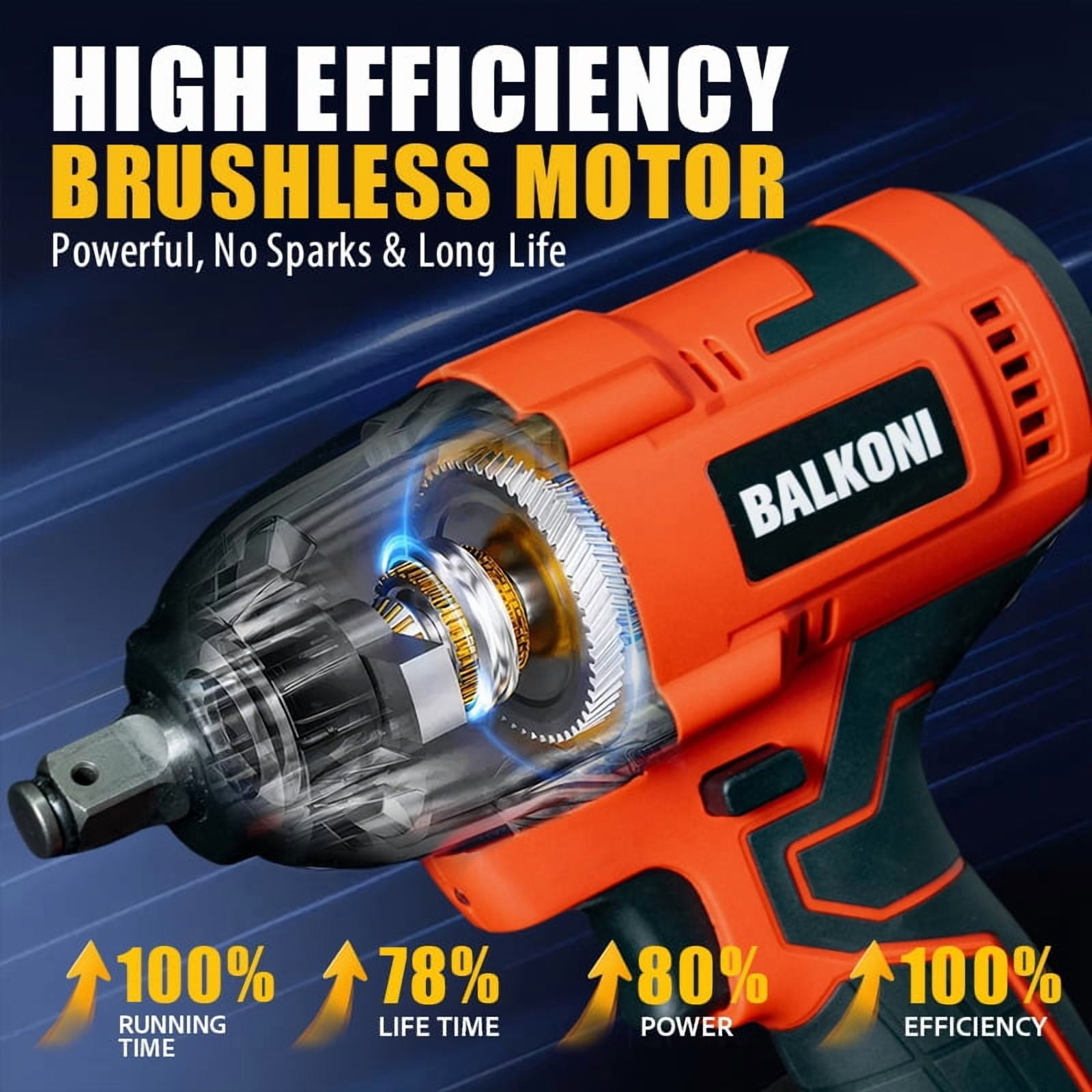 Power Cordless Impact Wrench 1/2", 20V Impact Brushless Motor with 2 x 4.0Ah Batteries, 3-Mode Speed & Max Torque 516 ft lbs (700N.m), Power Impact Wrench with 7 Sockets for Home Car