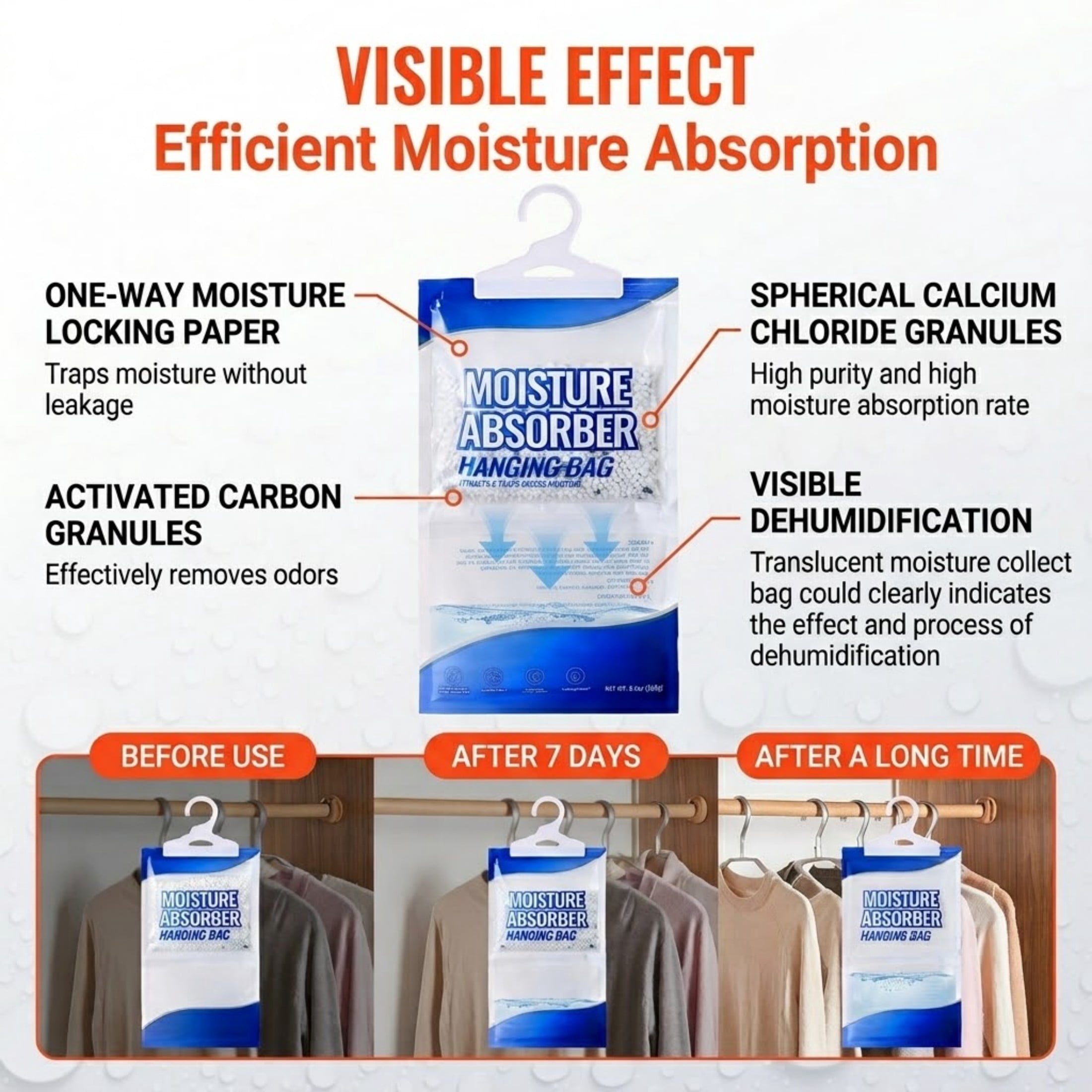 JUVOCT 10-Pack Hanging Dehumidifier Bags, 9.3 oz Fragrance Free Moisture Absorber
