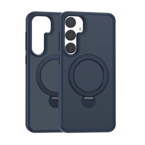 ELEHOLD for Samsung Galaxy S24 Translucent Matte Magnetic Case with Folding Ring Holder Kickstand Compatible with Mag Safe Frosted Clear Shockproof Protective Case for Samsung S24, Darkblue