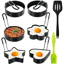 6 Pack Eggs Rings, Stainless Steel Egg Cooking Rings, Round Pancake Mold for Frying Eggs, Omelet and Muffins, Non-stick Fried Egg Mold Ring with Oil Brush and Slotted Spatula, 4 Shapes