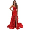 thumbnail image 1 of Vestido de fiesta Mollyevers 2025 sin tirantes Sirena Satinado Rojo 26W, 1 of 7