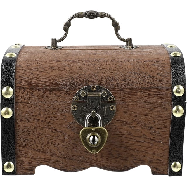 Retro Cofre Del Tesoro De Madera Caja de Almacenamiento de Dinero Alcancía Caja de Almacenamiento con Cerradura y Llave de Regalo para Niños adultos