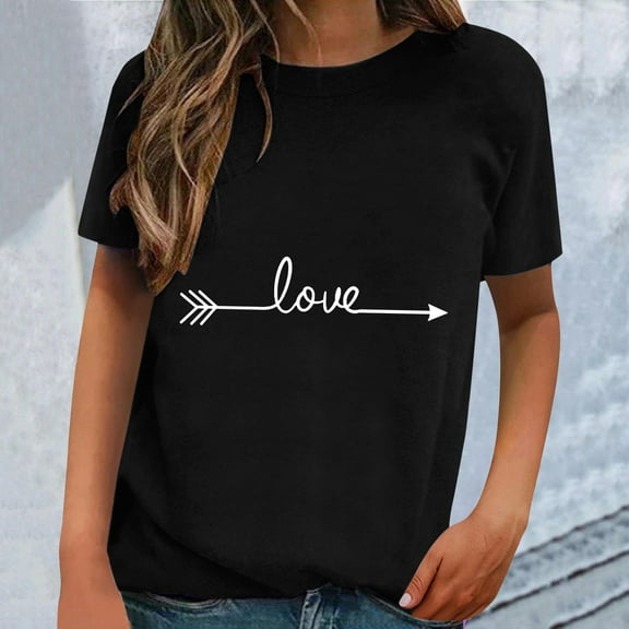 Baqcunre Valentine'S Day Shirts For Women Short Sleeved Printed Fashion Pattern Classic Loose Crewneck Top T Shirt(Black S-XXL),Womens Tops Graphic Tees For Women Shirts For Women Womens Clothes
