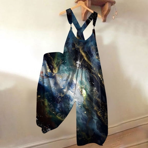 Overalls for Women 2026 Summer Loose Floral Boho Wide Leg Overall Jumpsuits Spaghetti Strap Harem Romper Pants