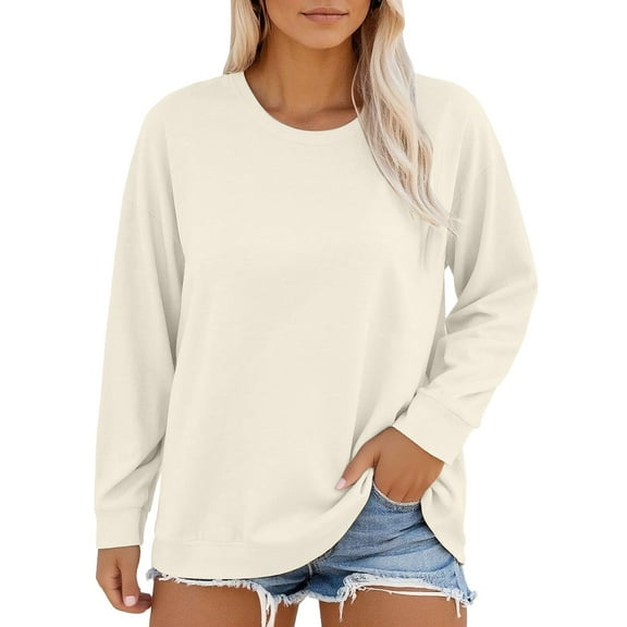 MESSUEN Long Sleeve Undershirt for Women Lightweight Sweatshirts for Women Plus Size Sweatshirt Womens Sweatshirts Trendy Women Shirt Womens Tshirts Women's Sweatshirts Beige L