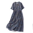 thumbnail image 2 of Robes Grande Taille pour Femmes Été Coton et Lin Imprimé Ample Grande Taille Manches Courtes Col Rond Robe en Liquidation, 2 of 5