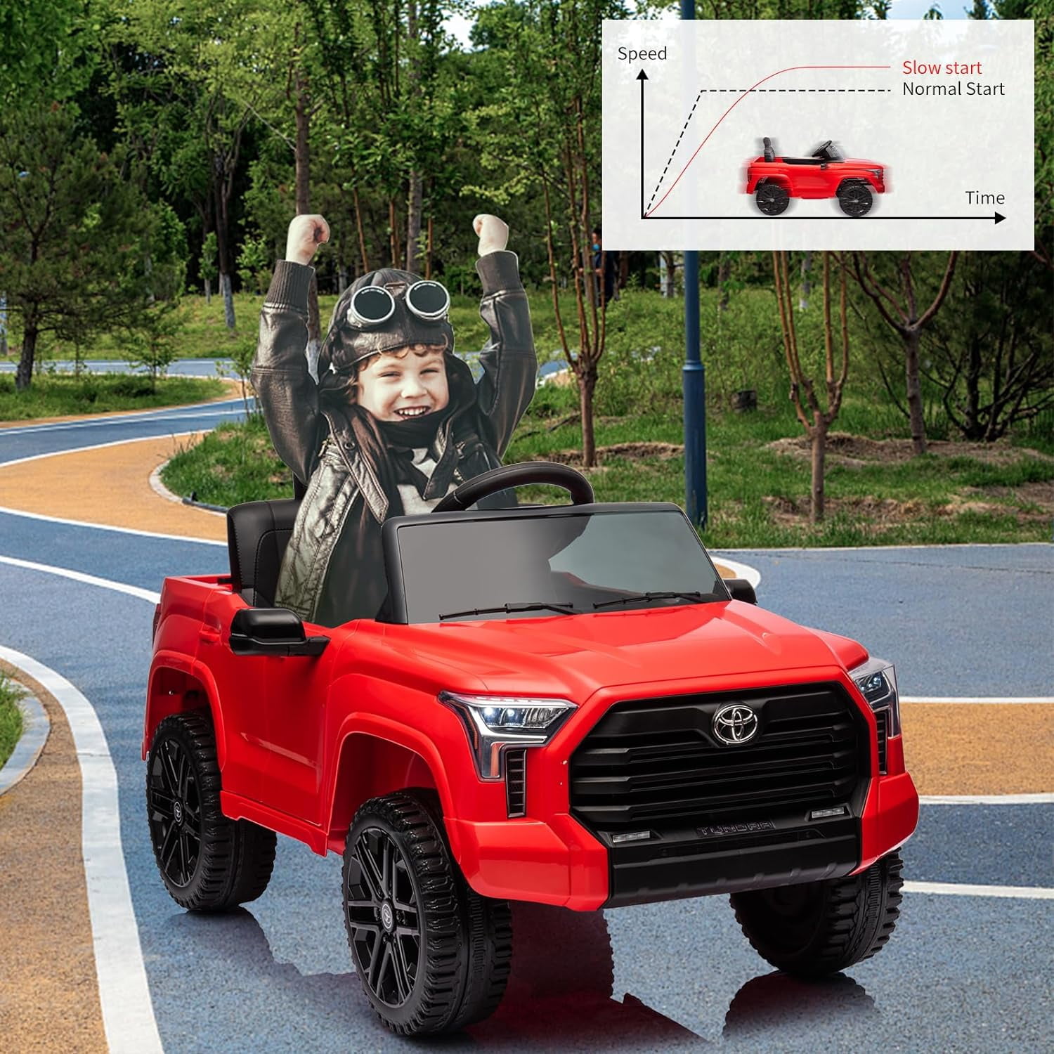 NEILA Toyota Licensed 12V Kids Ride on Truck Car Battery Powered Electric Fun Toys with Remote Control, Spring Suspension, 3 Speeds, LED Lights, Ride on Toy for 3-8 Years Boys & Girls (Red)