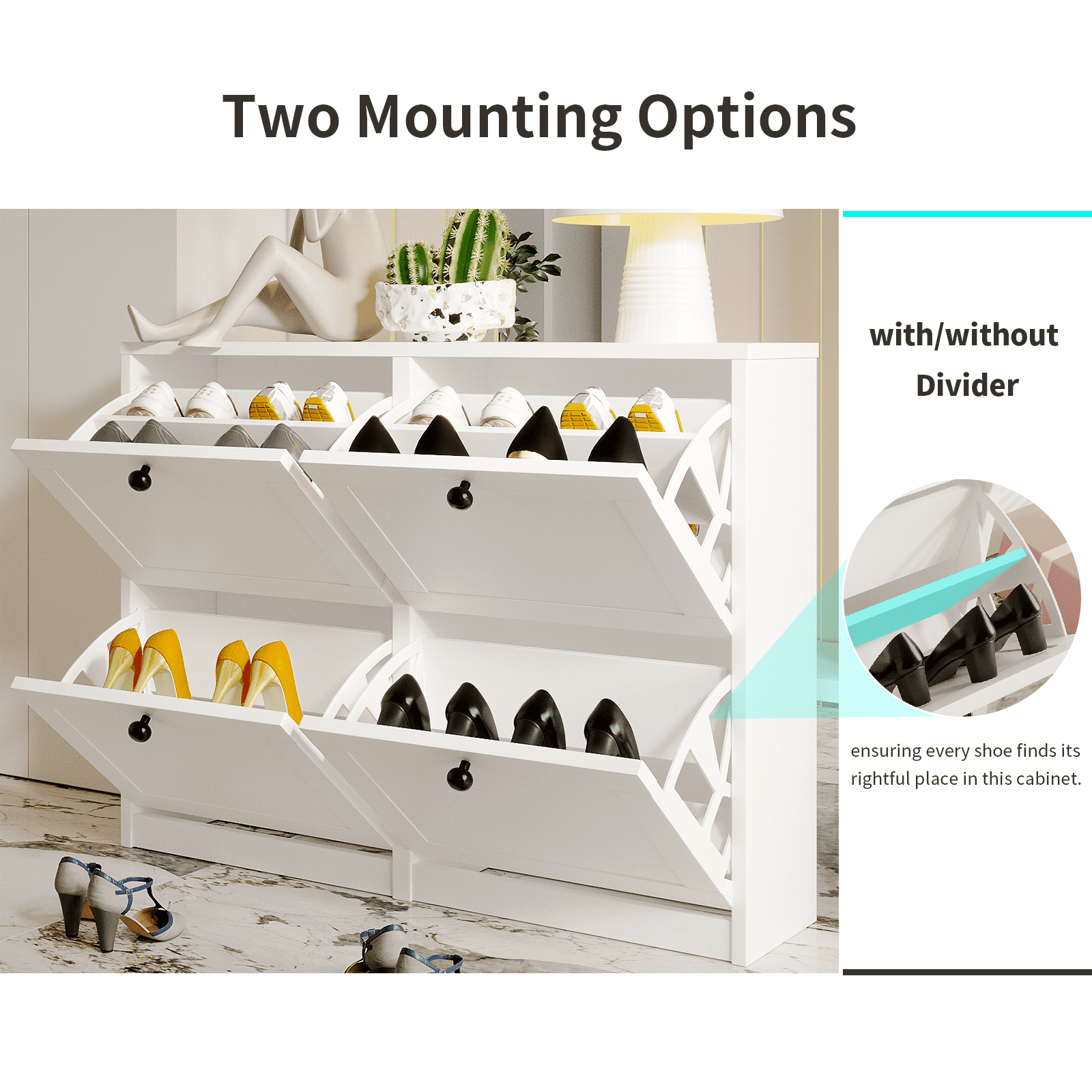 RichYa White Shoe Cabinet with 4 Flip Drawers ,Shoe Storage