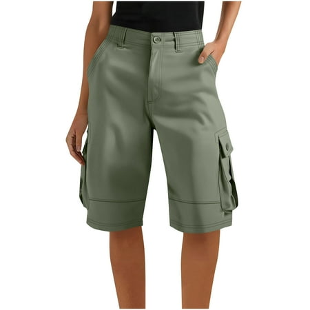 successthop Cargo Shorts for Women Knee Length Pull On Shorts Ladies with Pockets Baggy Holiday Lounge Clothes 5XL