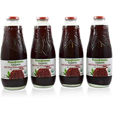 100% Organic Pomegranate Juice - 4 Pack - 33.8 fl oz - USDA Certified