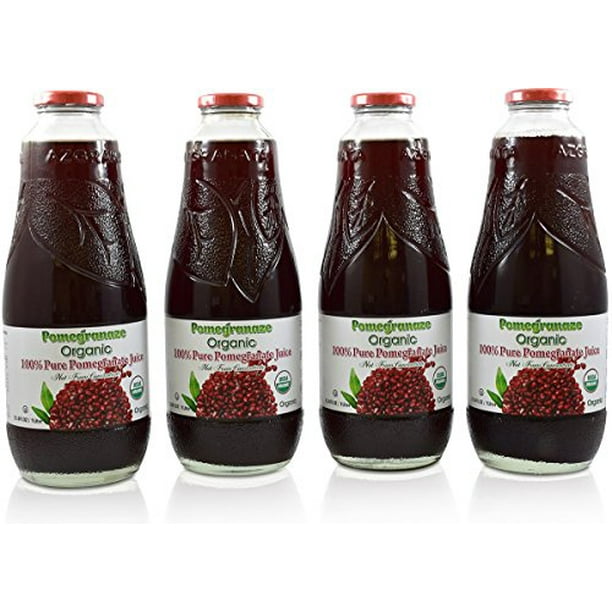 100 Organic Pomegranate Juice 4 Pack 33.8 fl oz USDA Certified