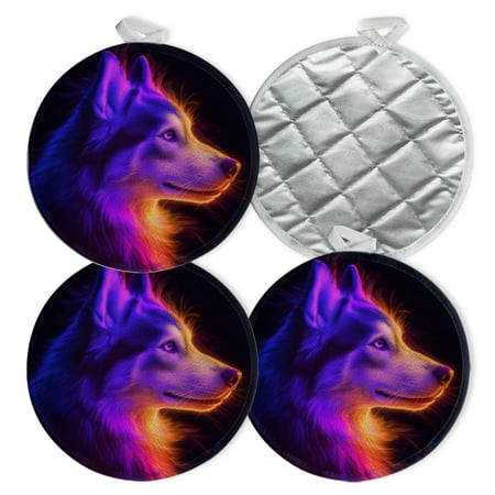 

4 PCS Pot Holders for Kitchen Potholders Sets with Hook for Oven Cooking Baking Neon - Enhanced Dog With Mesmerizing Gaze