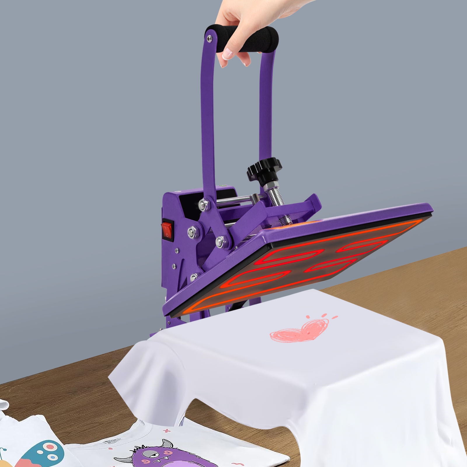 Wuzstar 11.8×9 Inch Heat Press Machine Multifunctional Heat Press for T Shirts Puzzles Pillows Mugs Phone Cases, Purple