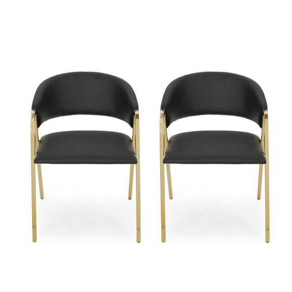 GDF Studio Wildwood Modern Faux Leather Upholstered Dining Chairs, Set of 2, Black and Gold
