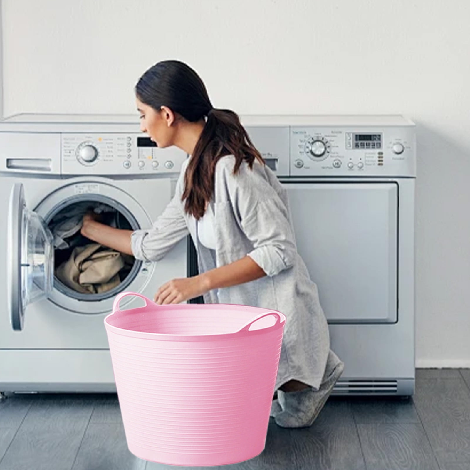XIAOLE Laundry Basket 15L Durable and Flexible, Portable Round Bin, Hamper for Storage for Closet Dorm Laundry Room Bedroom, Pink