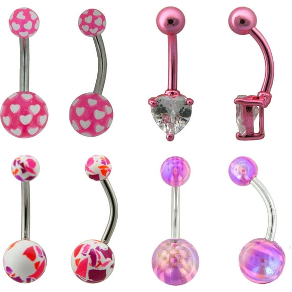 Hotsilver Women's 14G Surgical Steel Curved Barbells with Multi-Pattern Balls, Body Piercing Jewelry