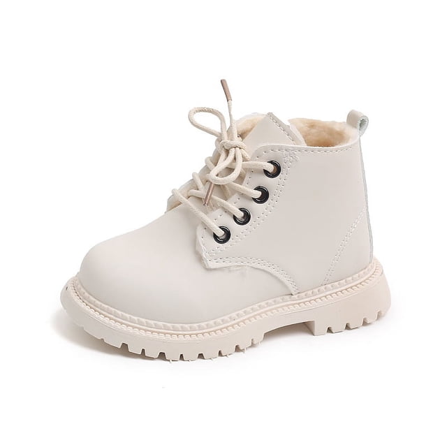 Botas de algodón de invierno para niñas, botas Martin cálidas con forro polar de color sólido para niños, botas cortas de moda con cremallera lateral para niños