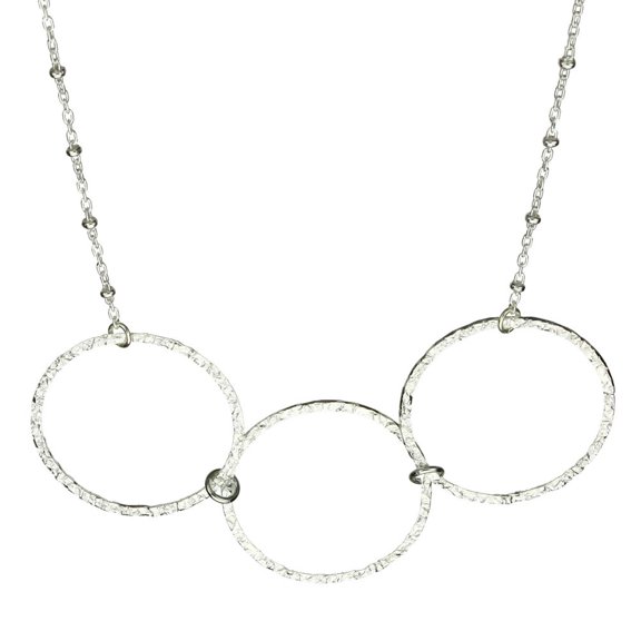 Sterling Silver Flat Hammered Circle Large Links Necklace Italy