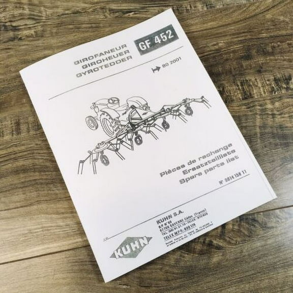 Kuhn GF452 Gyrotedder Parts Manual Catalog Book Assembly Schematics