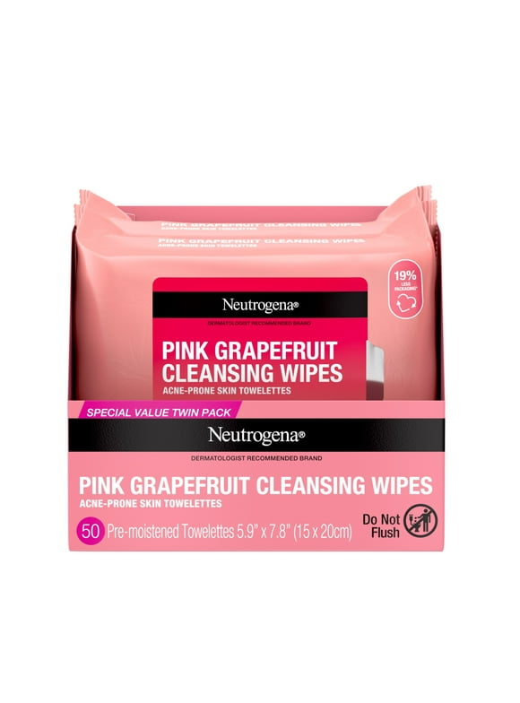 Neutrogena Makeup Remover Cleansing Wipes, Pink Grapefruit, 2 x 25Ct