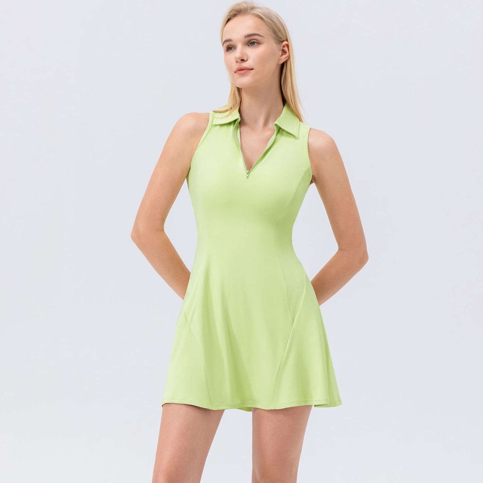SWSMCLT Women's Summer Dress V Neck Sundress Tennis Stretchy High Waist Dresses Fitted Fall Athletic Green 12