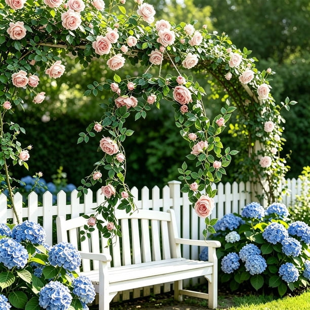 Guirnalda de Enredaderas de Rosas Artificiales de 180 cm, Decoración Colgante de Flores Falsas con Hojas Verdes para Bodas, Jardines, Uso en Interiores y Exteriores
