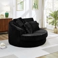 thumbnail image 2 of NkurdSu 61" Oversized Boneless Round Chair, Indoor Deep Seat Cloud Chaise Lounge with 5 Pillows, No Assembly Accent Barrel Chair for Living Room, Bedroom, Black Corduroy, 2 of 6