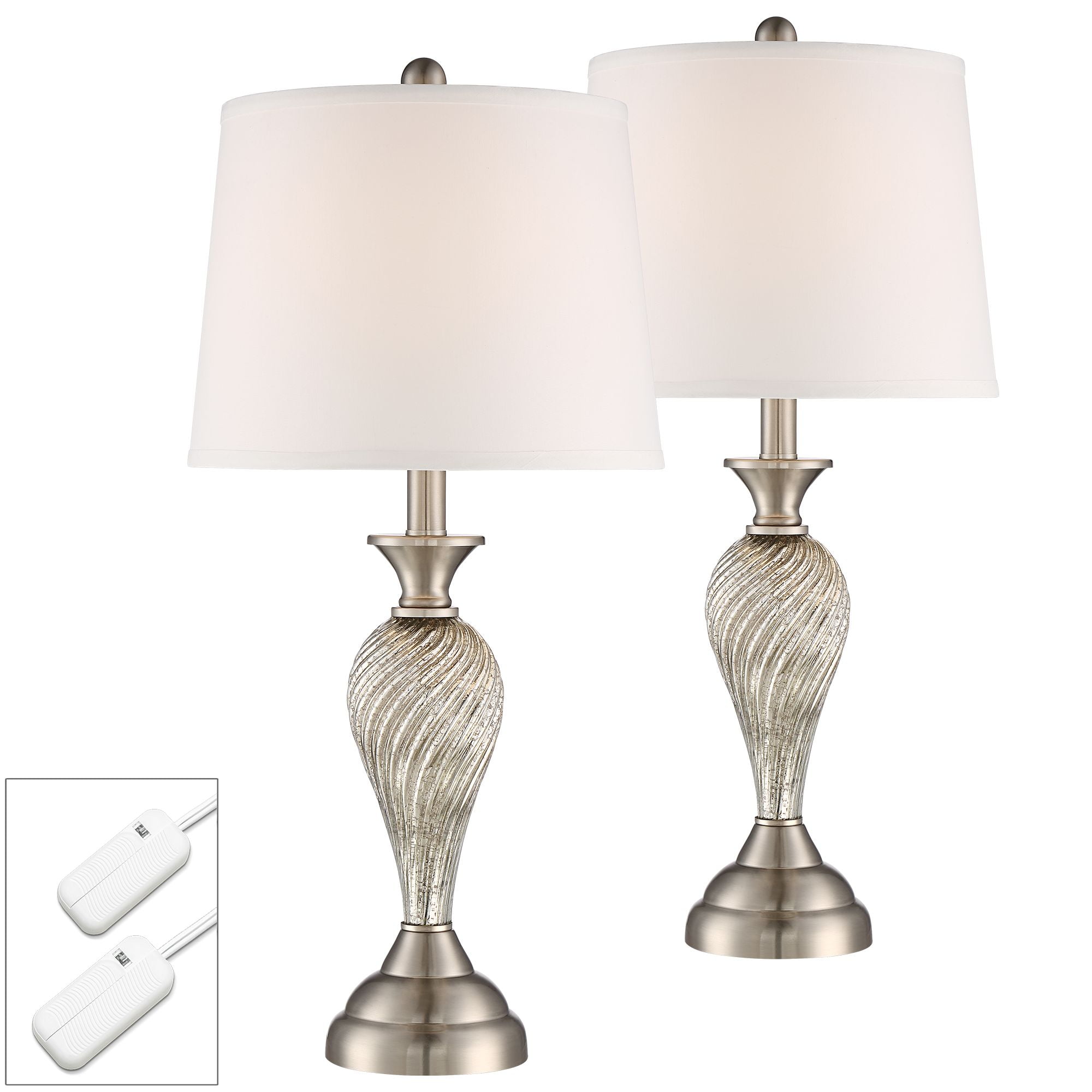 Regency Hill Arden Brushed Nickel Lamps Set of 2 with Table Top Dimmers