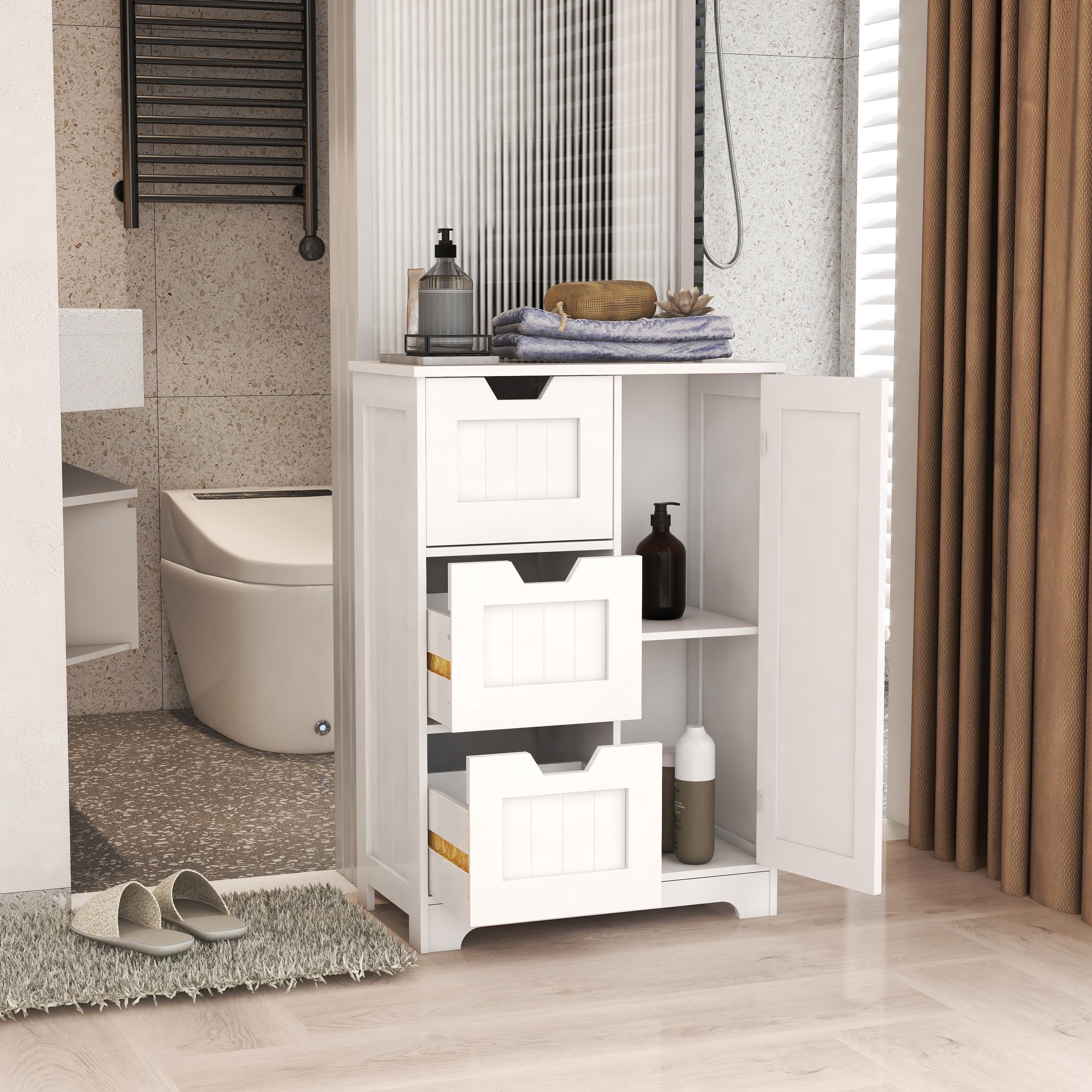 Ktaxon Wooden 3 Drawers Bathroom Floor Storage Cabinet with Door and ...