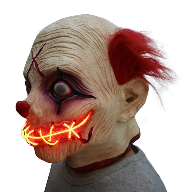 Máscara de látex para cosplay, fantasma, payaso, luz LED para Halloween