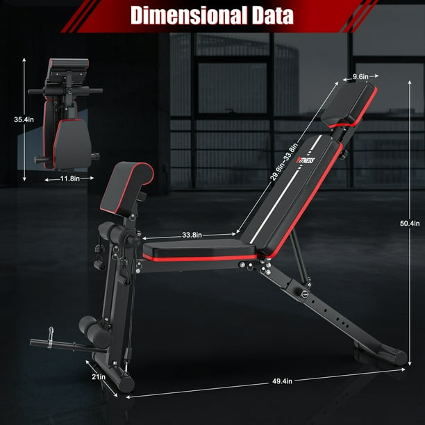 GIKPAL 7 Positions Adjustable Weight Bench With Extended Headrest and Leg Extension Foldable Workout Olympic Weight Bench Press for Full Body Strength