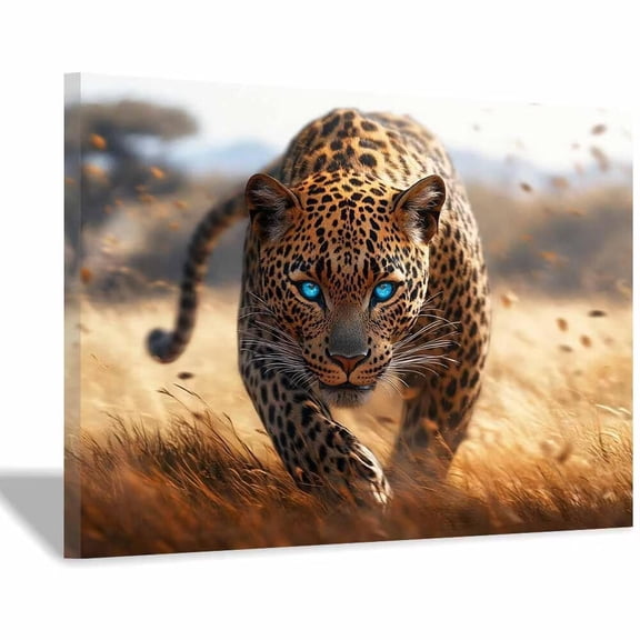 Mudket Framed Leopard Canvas Wall Art, Blue Eyed Cheetah Wall Decor for Living Room Bedroom, Trendy Jungle Animal Print Wall Art, Ready to Hang - 12"L x 8"W